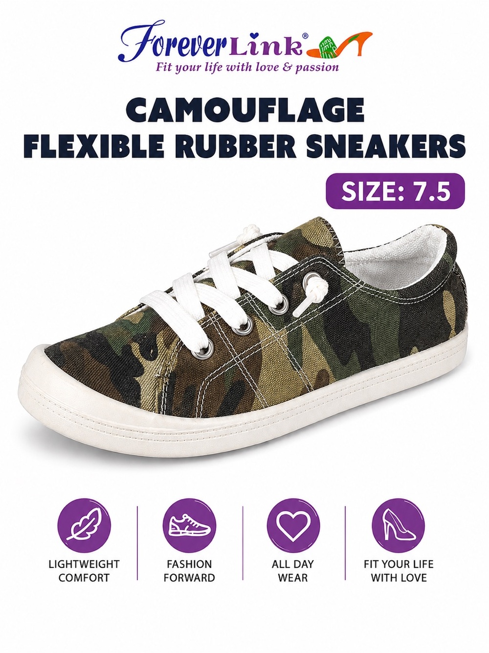 Camouflage Lace Up Slip On Flexible Rubber Casual Street Sneakers